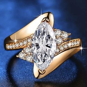 3 CT Marquise Diamond Goldtone Ring Sz 6